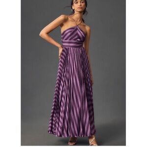 slim fit dress slacks Talise Lemon Yellow Cotton Poplin Stripe Plunging Halter Maxi Dress main image 1